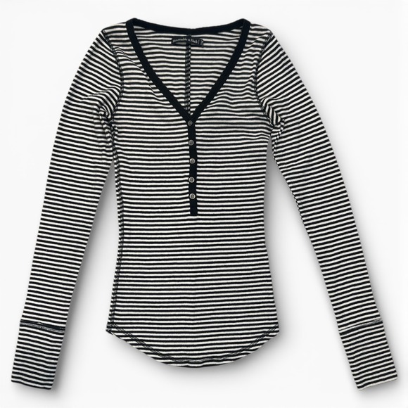Abercrombie & Finch | Y2K Striped Thermal Ribbed Henley Long Sleeve Tee Size XS - Picture 2 of 7